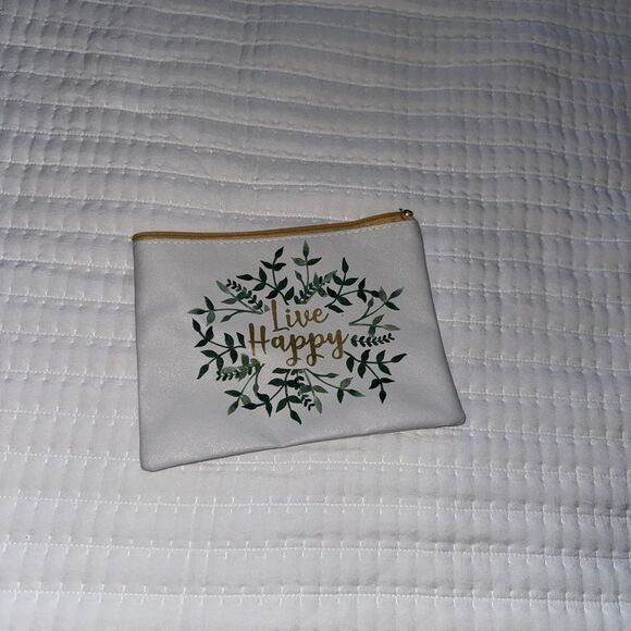 Source Unknown Handbags - Live Happy Canvas Zipper Pouch – Small Cosmetic Bag / Travel Organizer – 9” x 7”